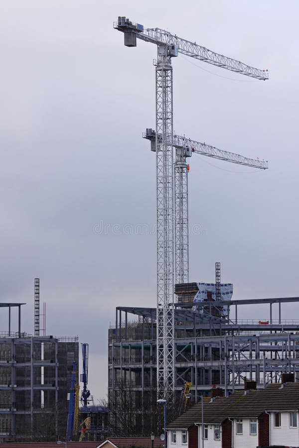 Tower Cranes On A Large Construction Site In UK Stock Image Image of