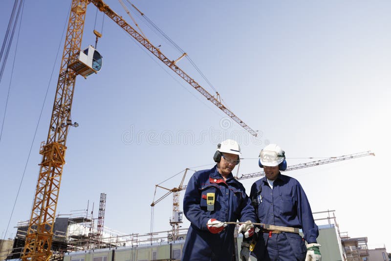 Construction site and building workers