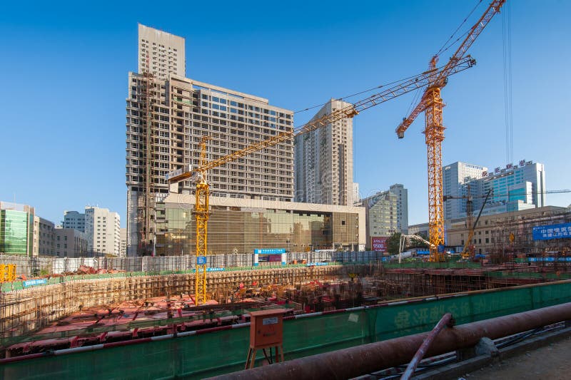 Construction site in the Shenyang downtown. Liaoning province, China. Regenerate stock images, royalty-free photos and pictures
