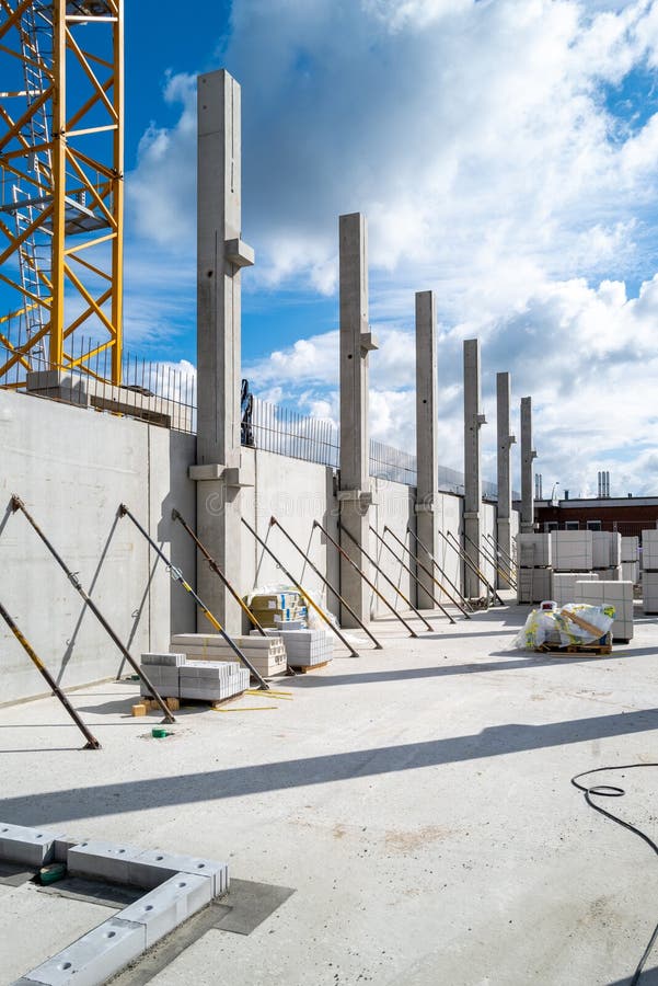 On a Construction Site Concrete Walls are Supported with Turnstiles Stock Photo Image of