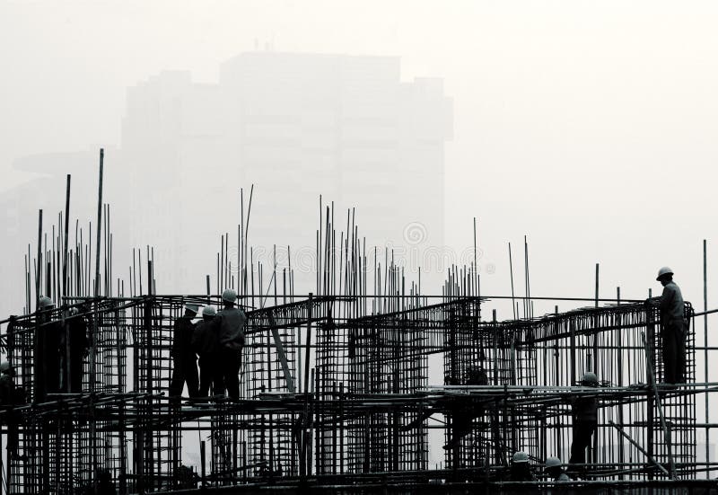 Construction site in the fog.