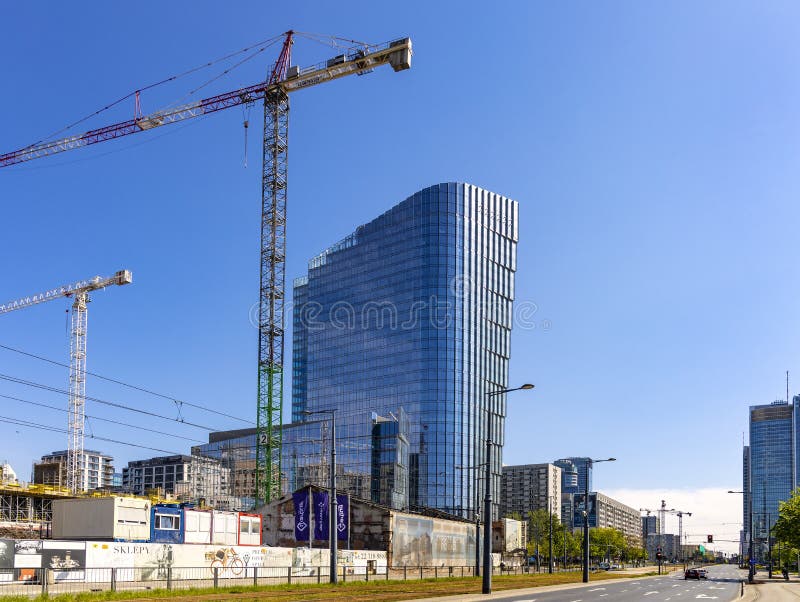 Construction site of Mennica Legacy Tower office complex of Mennica Polska and Golub Gethouse in rapidly developing Wola business