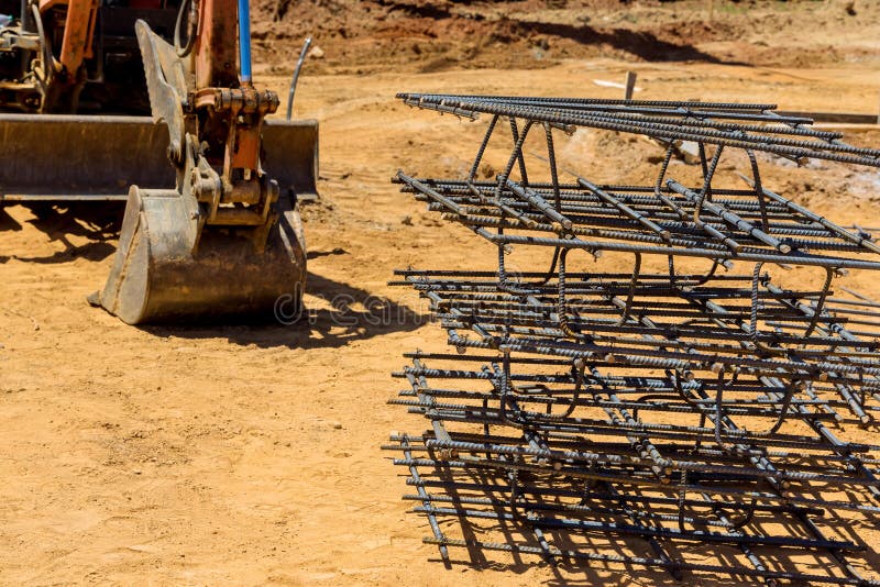 Construction Site with Reinforced Concrete Foundations Steel Reinforcement Stock Image Image