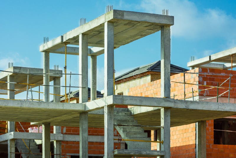 Reinforced Concrete Pillars On Building Site Stock Image Image of