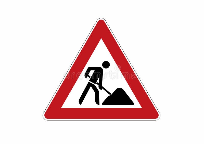Construction Site Sign Caution, Construction Works Traffic Sign Stock