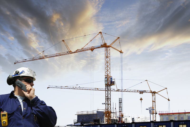 Construction site at sunset