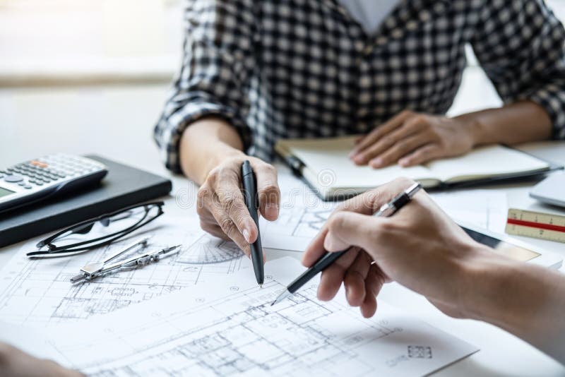 Construction and Structure Concept of Engineer or Architect Meeting for