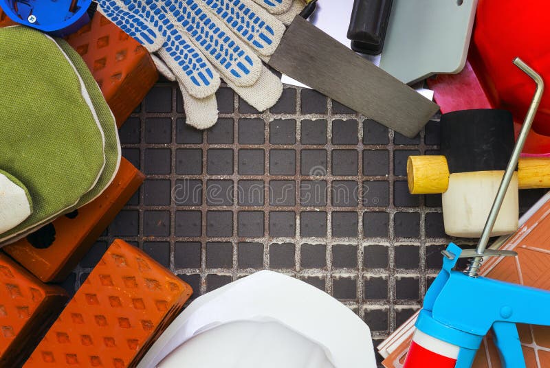 Construction Supplies and Materials Posted in a Frame. Stock Photo