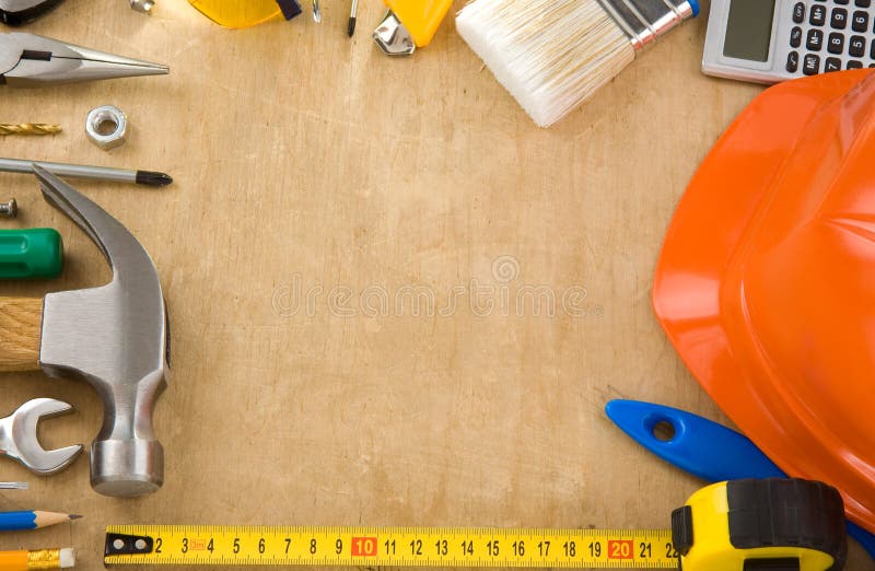 Construction tools on wood