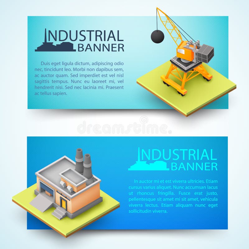 Construction Vehicle and Factory Banners Stock Vector Illustration of