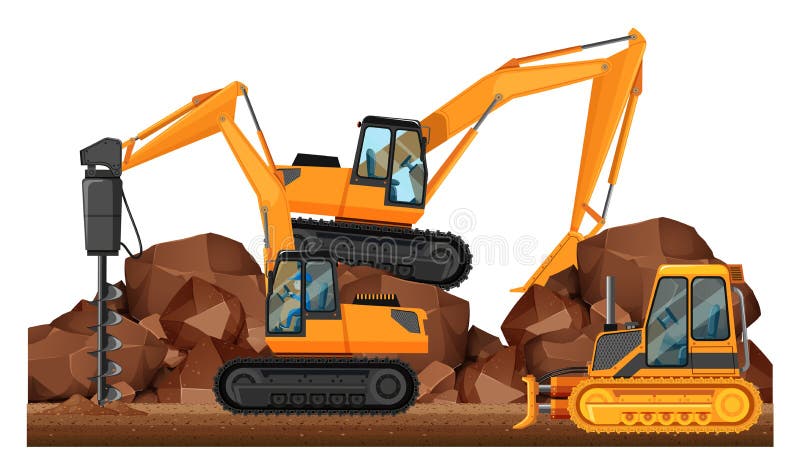Construction vehicles working at site stock illustration Construction vehicles working at site stock illustration