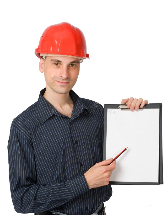 Construction worker with a blank sign