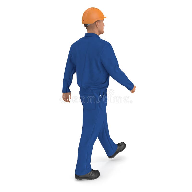 Construction Worker In Blue Coverall with Hardhat Standing Pose. 3D illustration, isolated, on white vector illustration Construction Worker In Blue Coverall with Hardhat Standing Pose. 3D illustration, isolated, on white vector illustration
