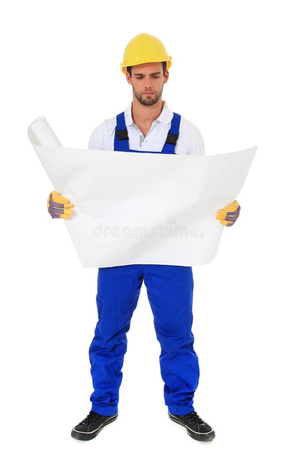 Construction worker checking blueprint royalty free stock images Construction worker checking blueprint royalty free stock images