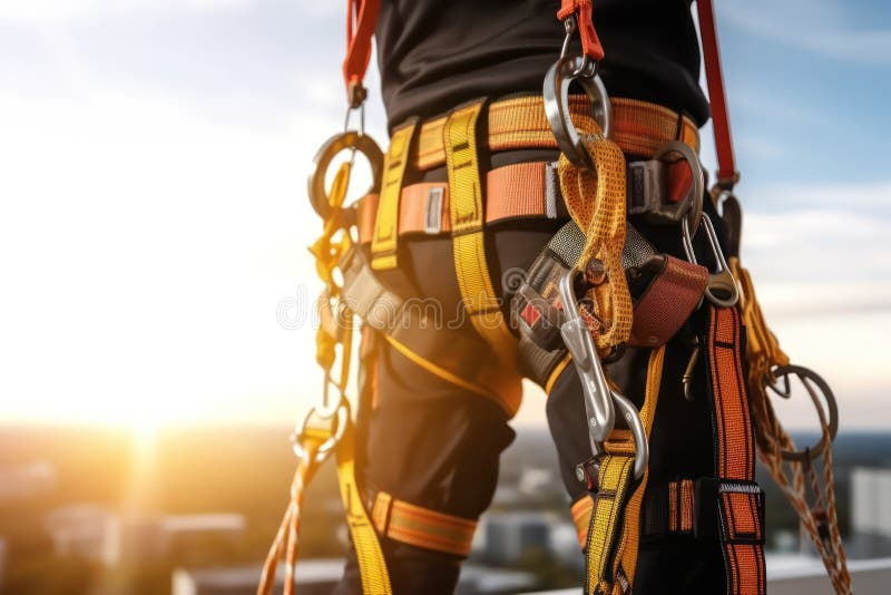 Construction Worker Climber on a Site Wearing Construction Safety