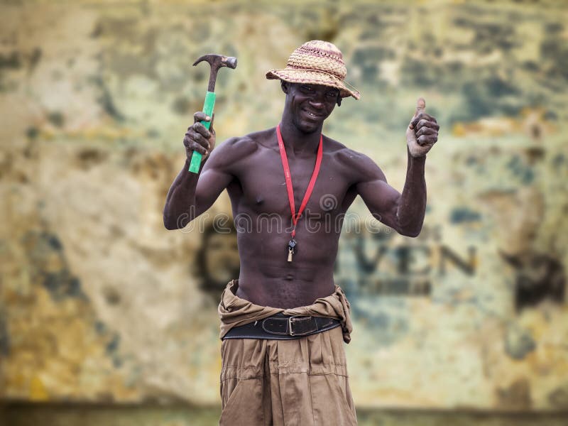 Construction worker from Cuba stock photo