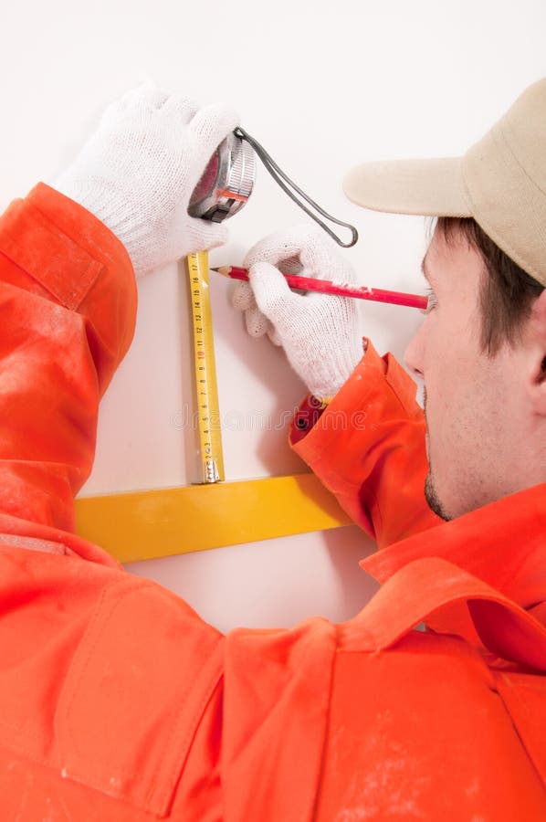 Construction Worker Doing Measuring Picture. Image 19467808