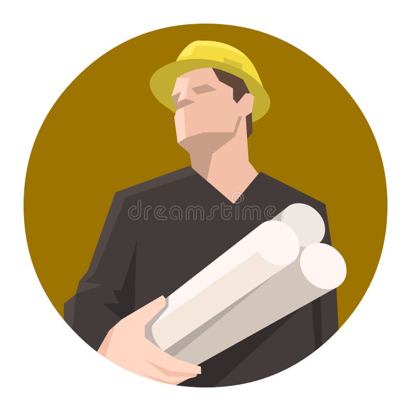 Construction worker, engineer or architect holding projects blueprints stock illustration