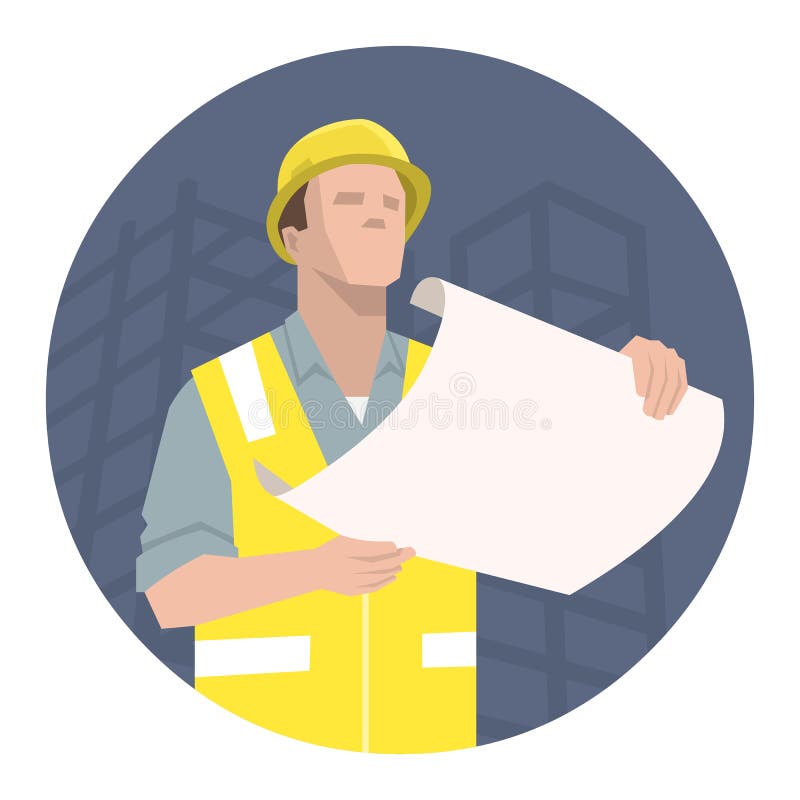 Construction worker, engineer or architect looking at the project plan royalty free illustration