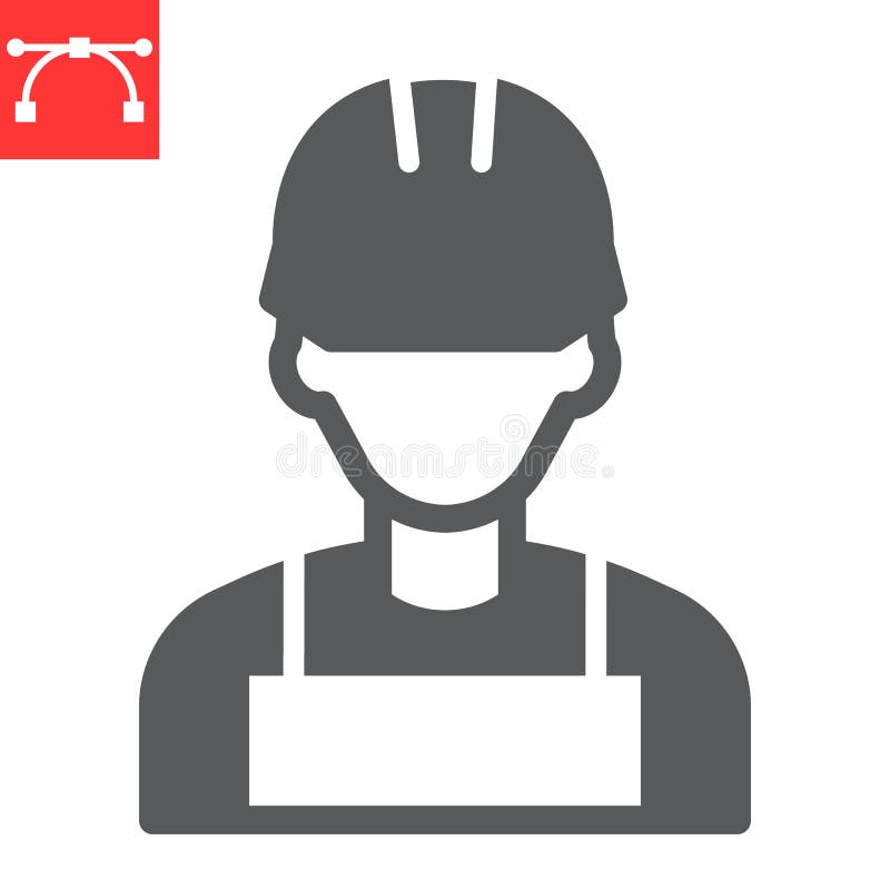 Construction Worker Glyph Icon Engineer And Repairman Miner Vector