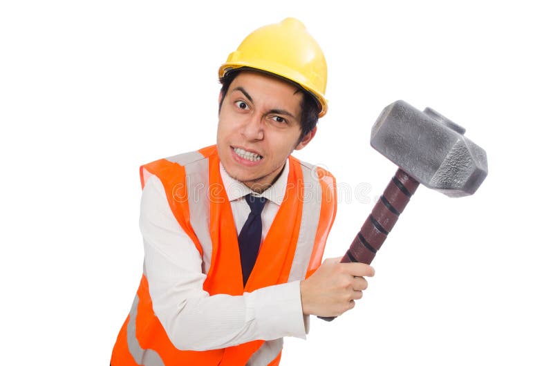 Construction Worker With Hammer Isolated On The Stock Photo Image of