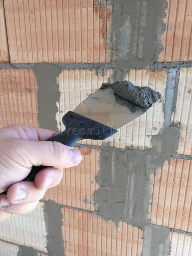 Construction Worker Holding Taping Knife Tool Stock Image Image of