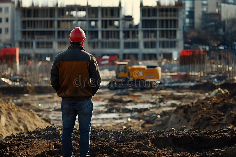 Construction Worker Looking at Building Site royalty free illustration