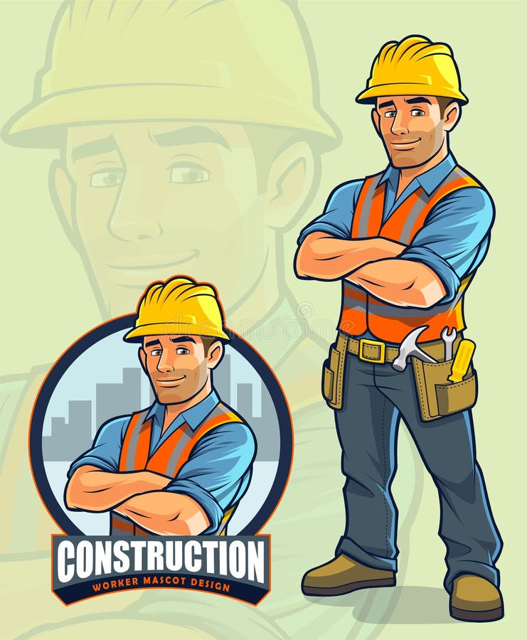 Construction worker mascot design for construction companies stock illustration