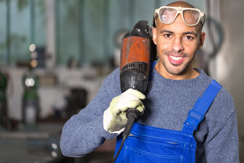 Construction Worker Posing with Angle Grinder Stock Image Image of metal 50346057