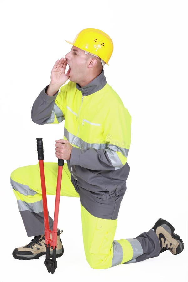 Construction worker shouting stock photography