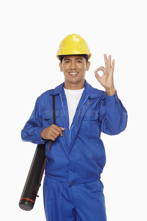 Construction Worker Showing Hand Gesture Stock Image Image of
