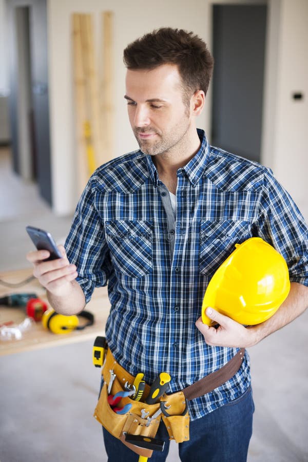 Construction Worker With Smart Phone Stock Photo Image 39367451