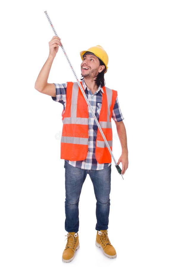 Construction Worker with Tapeline Isolated on Stock Image Image of engineer, isolated 55238663