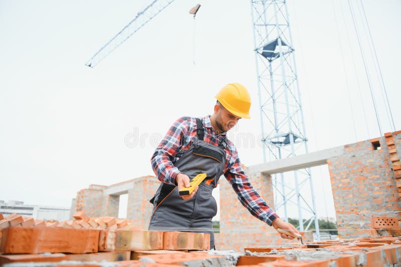 Construction Worker in Uniform and Safety Equipment Have Job on