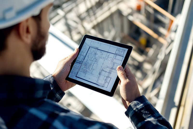 Construction Worker Using Tablet ai generator stock illustration