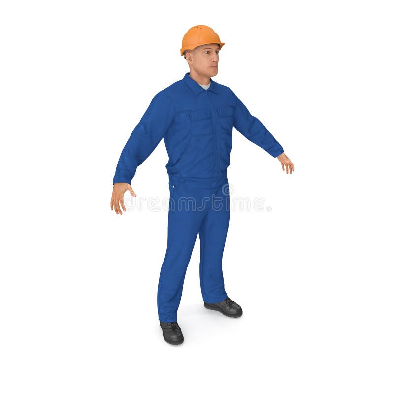 Construction Worker Wearing Blue Overalls. 3D Illusration, Isolated Stock Image Image of