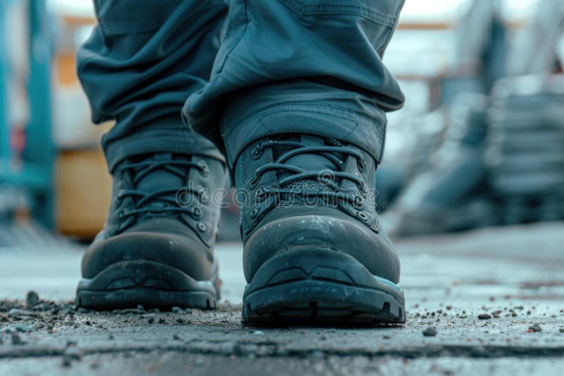 Construction Worker Wearing Safety Boots Walking on Construction Site