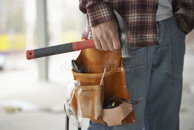 Construction Worker Wearing Tool Belt Stock Photo Image of person