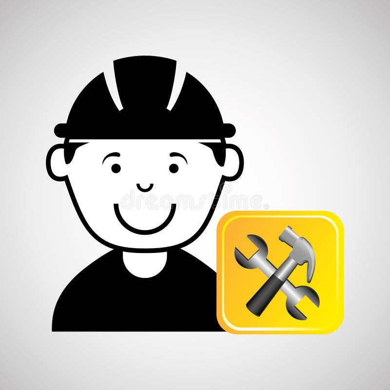 Construction worker wrench hammer graphic stock illustration
