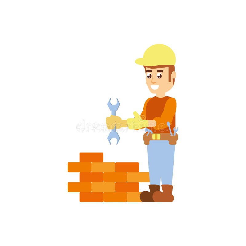 Builder Man With Wrench Avatar Character Stock Vector