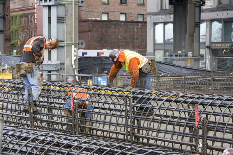 Construction workers building