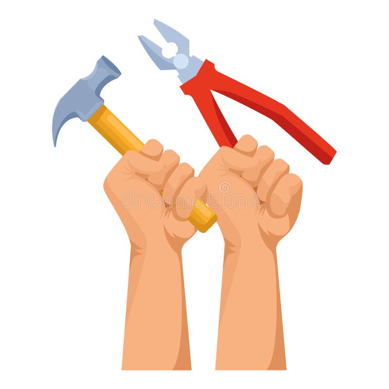 Construction Workers Hands Holding Tools Stock Vector Illustration of