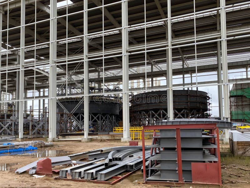 Construction Workers Installation Steel Structure Girder Runway Beam