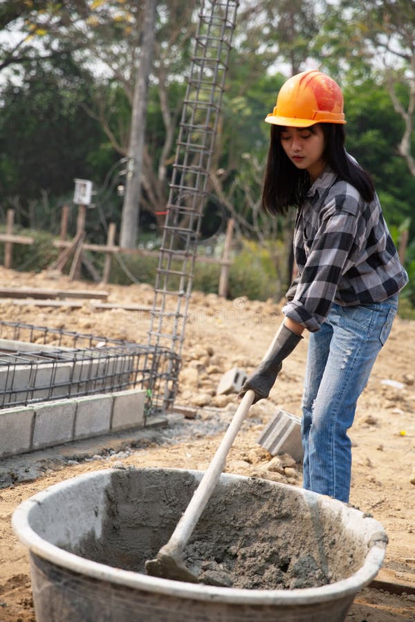 Construction Workers are Mixing Concrete Stock Photo Image of cement