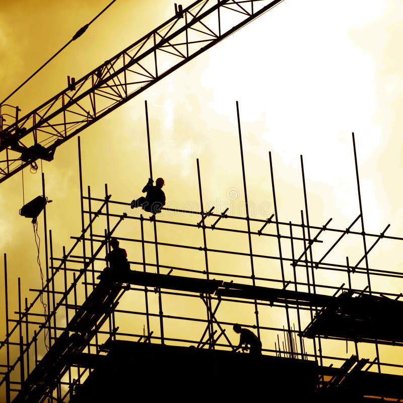 Construction workers on scaffolding