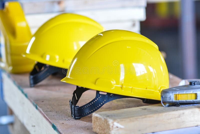 Yellow construction hats stock photo. Image of head, hardhat 55183214