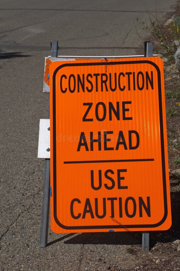 Construction Zone Sign stock photo. Image of black, road 24671386