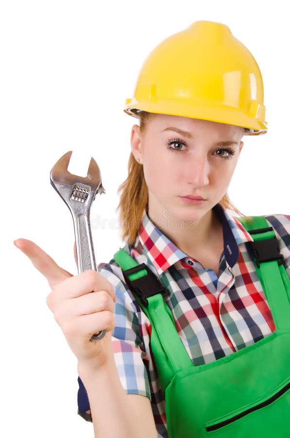 Constructon Worker Female with Wrench Isolated Stock Image Image of