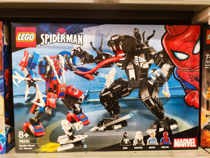 Constructor De Juegos Lego Lego Super Héroes Spiderman Jet Plane Vs. Robot  Venom En Un Centro Comercial En Una Estantería En El Ju Imagen de archivo  editorial - Imagen de negocios, suave: