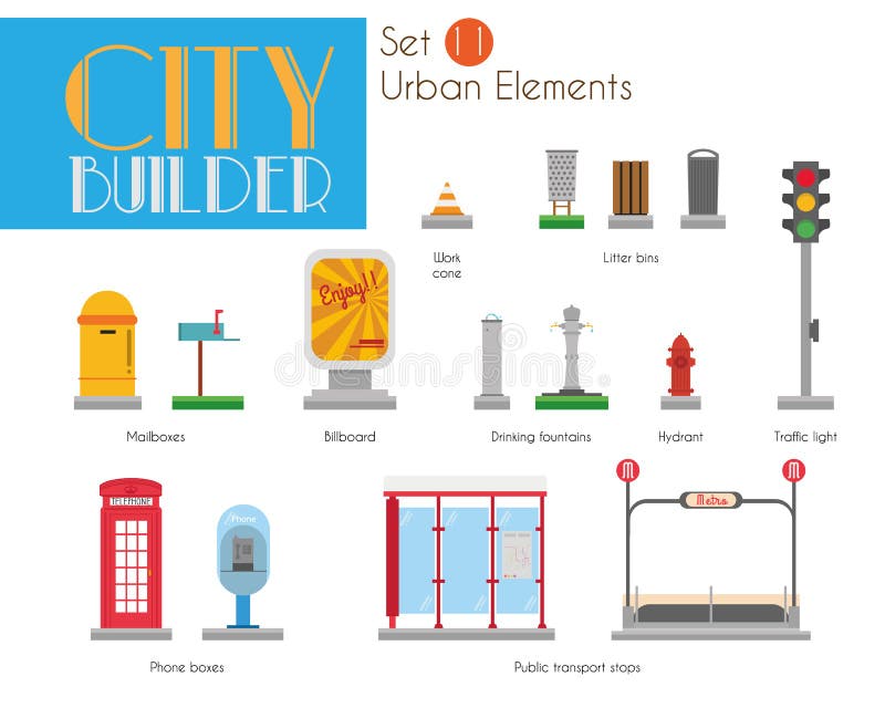 Constructor Set 11 de la ciudad: Sistema urbano del ejemplo del vector de los elementos libre illustration Constructor Set 11 de la ciudad: Sistema urbano del ejemplo del vector de los elementos libre illustration